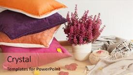  Presentation with colorful flower - PPT theme enhanced with throw cozy home autumn mood background and a coral colored foreground