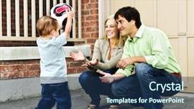  Presentation with soccer - Theme having throwball game - happy young family playing soccer background and a ocean colored foreground
