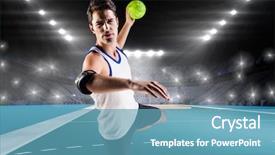  Presentation with athlete - Cool new presentation theme with throwing a ball against handball backdrop and a teal colored foreground