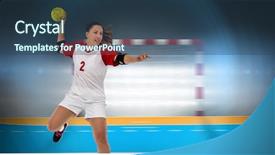  Presentation with handball - Audience pleasing PPT layouts consisting of throwing a ball against handball backdrop and a ocean colored foreground
