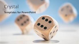  Presentation with blue and red dice - Presentation theme enhanced with throwing-and-rolling-many-wooden background and a light blue colored foreground