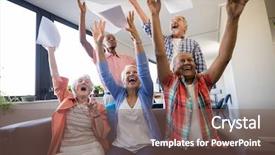  Presentation with people - PPT layouts featuring throwing papers in nursing home background and a violet colored foreground