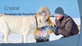  Presentation with white snow - Theme with throwing snow and playing with a white dog background and a light blue colored foreground