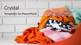  Presentation with different - Slide set with thrown - heap of different clothes background and a light gray colored foreground