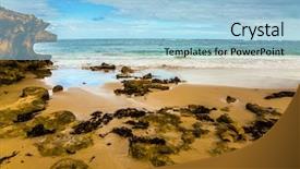  Presentation with tourism australia - Theme consisting of thrown - ocean seaweed on the shore background and a light blue colored foreground