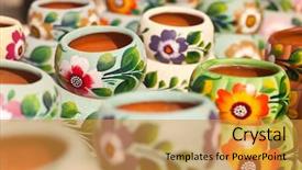  Presentation with ceramic - PPT layouts featuring thrown - variety of colorfully painted ceramic background and a gold colored foreground