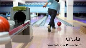  Presentation with bowling - Slide set having throws up ball on skittle background and a soft green colored foreground