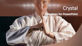  Presentation with f 15 fighter jet - Cool new presentation design with thrust - female fighter performing hand salute backdrop and a tawny brown colored foreground