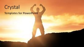  Presentation with victory - Cool new PPT theme with thrust - fighter posing after victory backdrop and a  colored foreground