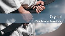  Presentation with karate - Amazing slide deck having thrust - fighter tightening karate belt backdrop and a ocean colored foreground