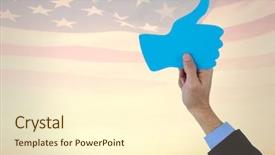  Presentation with hands holding - Colorful presentation theme enhanced with thumb up againts american flag backdrop and a  colored foreground