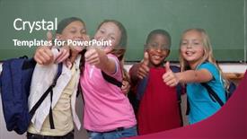  Presentation with classroom management strategies - Cool new theme with thumb up in a classroom backdrop and a gray colored foreground