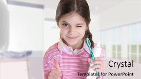  Presentation with tooth brush - Colorful slide deck enhanced with thumb up with tooth paste backdrop and a coral colored foreground