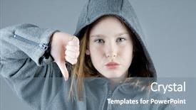  Presentation with voting - Slides consisting of thumbs down - pretty girl voting no background and a seafoam green colored foreground