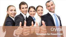  Presentation with teamwork cooperation - Beautiful slide set featuring thumbs up - group of thumbing up business backdrop and a coral colored foreground