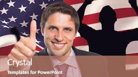  Presentation with american flag - Slide deck with thumbs up against american flag background and a coral colored foreground