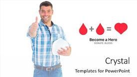  Presentation with blood donation posters - Amazing slide set having thumbs up against blood donation backdrop and a white colored foreground