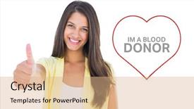  Presentation with donation - Beautiful PPT theme featuring thumbs up against blood donation backdrop and a coral colored foreground