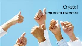  Presentation with blue sky - Beautiful presentation theme featuring thumbs up against clear blue backdrop and a light blue colored foreground