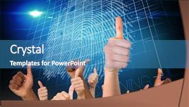  Presentation with security scan - Presentation theme featuring thumbs up against digital security background and a teal colored foreground
