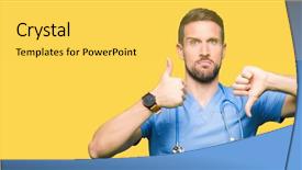  Presentation with facial pain medical man - Beautiful slide set featuring thumbs up and down disagreement backdrop and a yellow colored foreground