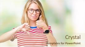  Presentation with glasses - Slide deck enhanced with thumbs up and down disagreement background and a  colored foreground