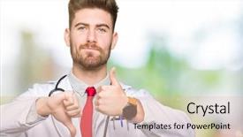  Presentation with conflict - Audience pleasing PPT layouts consisting of thumbs up and down disagreement backdrop and a  colored foreground