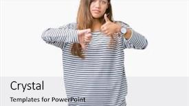  Presentation with conflict - Colorful presentation theme enhanced with thumbs up and down disagreement backdrop and a  colored foreground