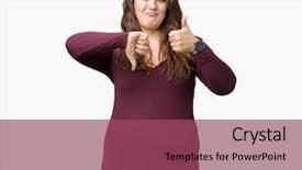  Presentation with plus size fashion model - Amazing theme having thumbs up and down disagreement backdrop and a  colored foreground