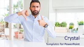  Presentation with conflict - PPT theme featuring thumbs up and down disagreement background and a sky blue colored foreground