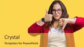  Presentation with conflict - Slide set having thumbs up and down disagreement background and a light gray colored foreground