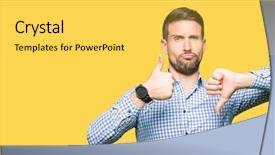  Presentation with blue business proposal - Presentation design with thumbs up and down disagreement background and a yellow colored foreground