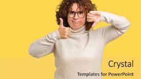  Presentation with black women beautiful woman - Amazing PPT theme having thumbs up and down disagreement backdrop and a lemonade colored foreground