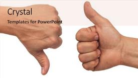  Presentation with hands down - Slide set enhanced with thumbs up and down background and a coral colored foreground