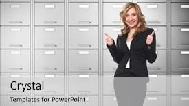  Presentation with cabinet - PPT theme with thumbs up and file cabinet background and a light gray colored foreground