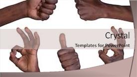  Presentation with thumbs up - Cool new PPT theme with thumbs up and okay gestures backdrop and a mint green colored foreground