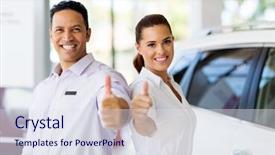  Presentation with car sales - Amazing PPT layouts having thumbs up at a car backdrop and a sky blue colored foreground