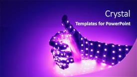  Presentation with led lights - Beautiful PPT layouts featuring thumbs-up-hand-covered backdrop and a navy blue colored foreground