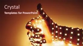  Presentation with led lights - Colorful slide set enhanced with thumbs-up-hand-covered backdrop and a wine colored foreground