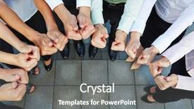  Presentation with team - PPT theme consisting of thumbs up in a semicircle background and a gray colored foreground