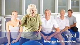  Presentation with physical fitness old age - PPT theme having thumbs up in fitness class background and a  colored foreground