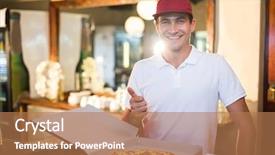  Presentation with pizza delivery - Slide deck consisting of thumbs up in restaurant background and a coral colored foreground