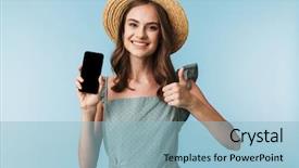  Presentation with mobile network - Audience pleasing PPT layouts consisting of cellural network - portrait of a cheerful young backdrop and a light blue colored foreground