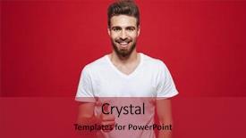  Presentation with special education young adult man - PPT theme featuring thumbs up isolated over red background and a crimson colored foreground