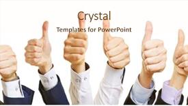 Presentation with team - Presentation design enhanced with thumbs up of a business background and a cream colored foreground