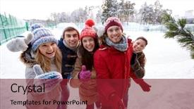  Presentation with ice rink - PPT theme having thumbs up on ice skating background and a tawny brown colored foreground