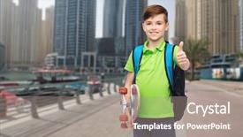  Presentation with middle school teens leisure activities - Amazing PPT theme having thumbs up over dubai city backdrop and a  colored foreground