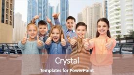  Presentation with people street - Colorful slide deck enhanced with thumbs up over dubai city backdrop and a  colored foreground