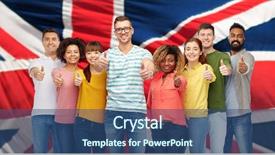  Presentation with race ethnicity - Audience pleasing presentation theme consisting of thumbs up over english flag backdrop and a ocean colored foreground