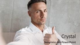  Presentation with grungy white concrete wall - Cool new PPT layouts with thumbs up over gray wall backdrop and a soft green colored foreground